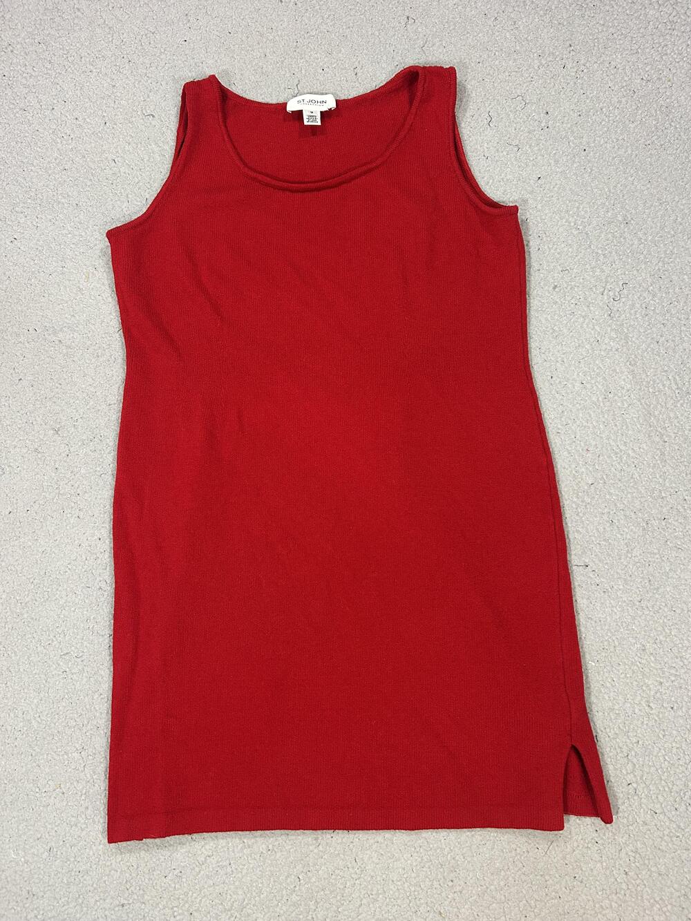 St John Collection Dress Womens 12 Red Wool Rayon Knit Tank Sweater Side Slit